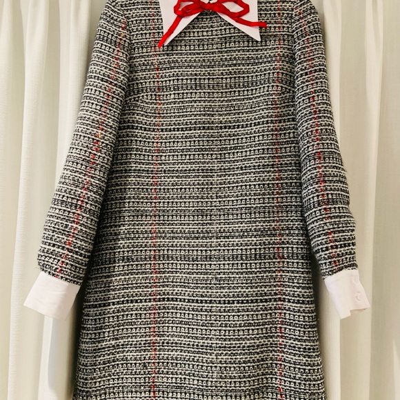 Tenax from Italy Dresses & Skirts - Elegant Long Sleeve Tweed Dress with Red Accents